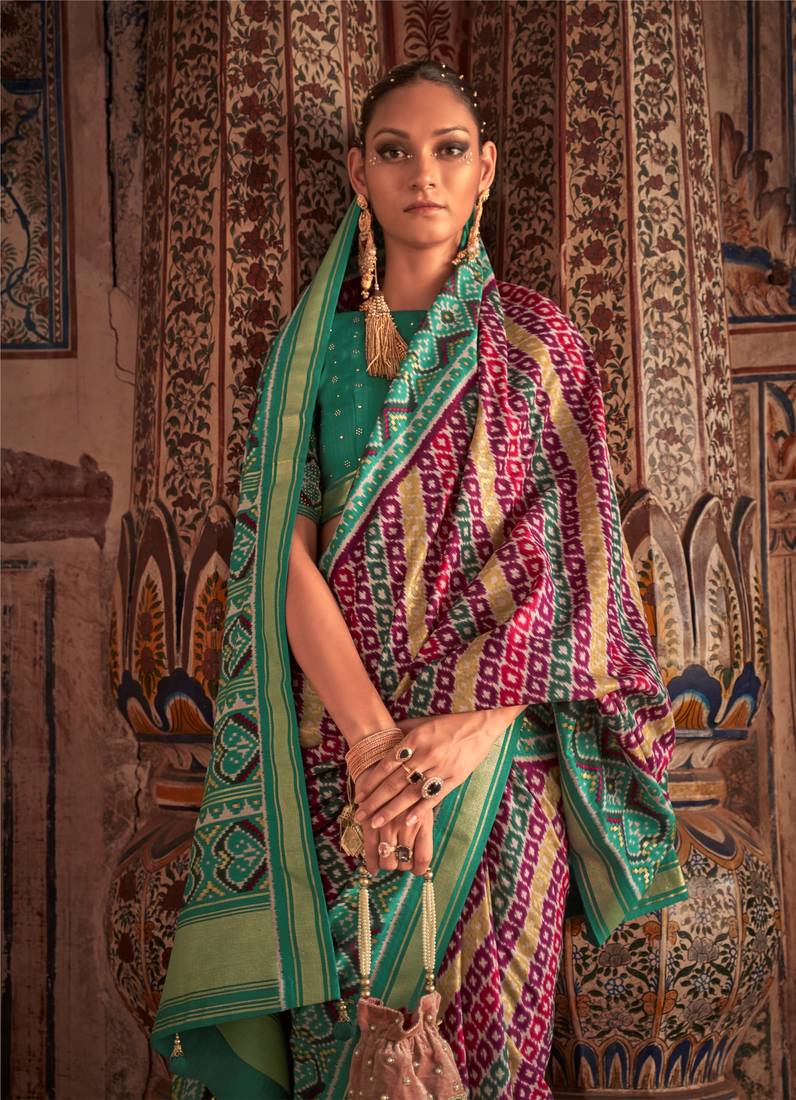 Multicolor Patola Silk Blend Saree With Blouse