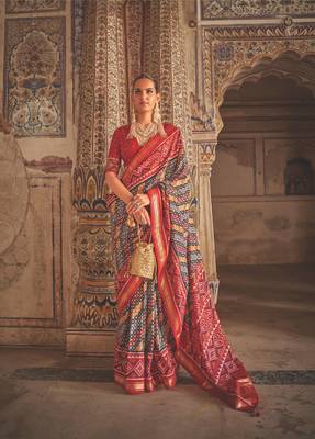 Multicolor Patola Silk Blend Saree With Blouse 1