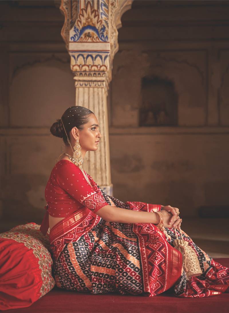 Multicolor Patola Silk Blend Saree With Blouse