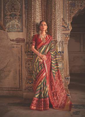 Multicolor Patola Silk Blend Saree With Blouse 1