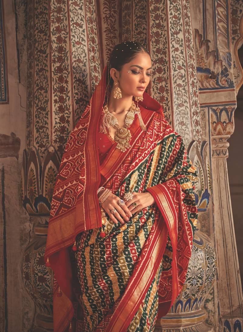 Multicolor Patola Silk Blend Saree With Blouse