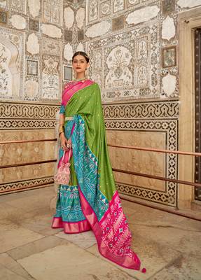 Multicolor Patola Silk Blend Saree With Blouse 1