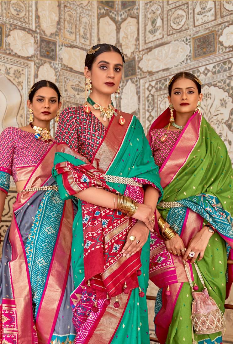 Multicolor Patola Silk Blend Saree With Blouse