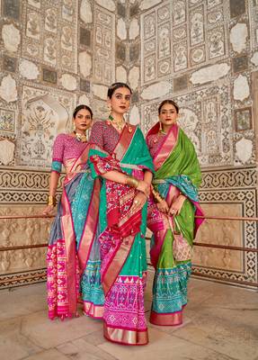 Multicolor Patola Silk Blend Saree With Blouse 3