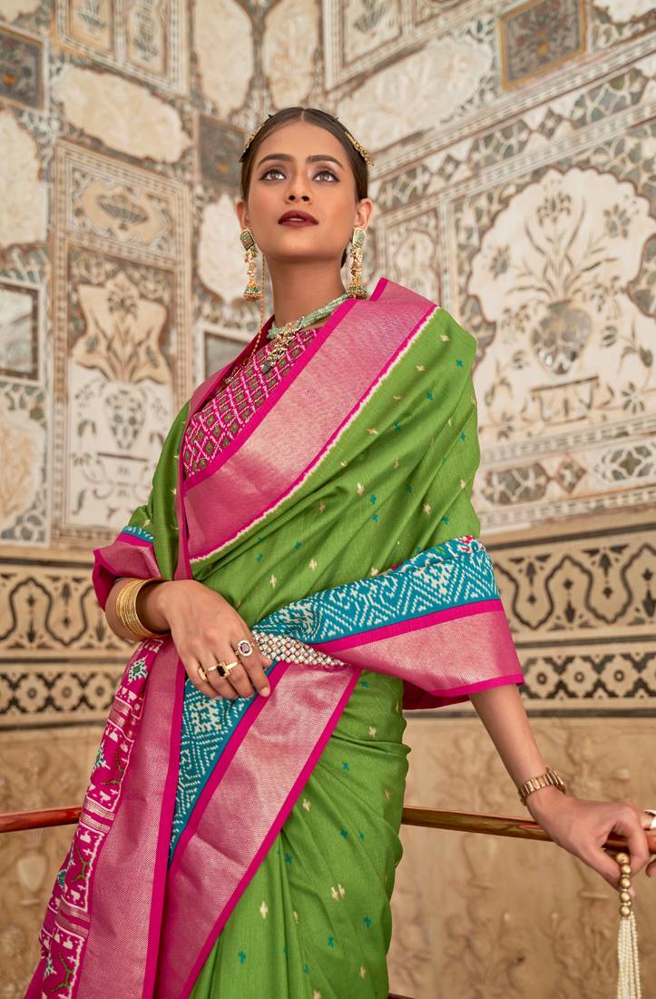 Multicolor Patola Silk Blend Saree With Blouse