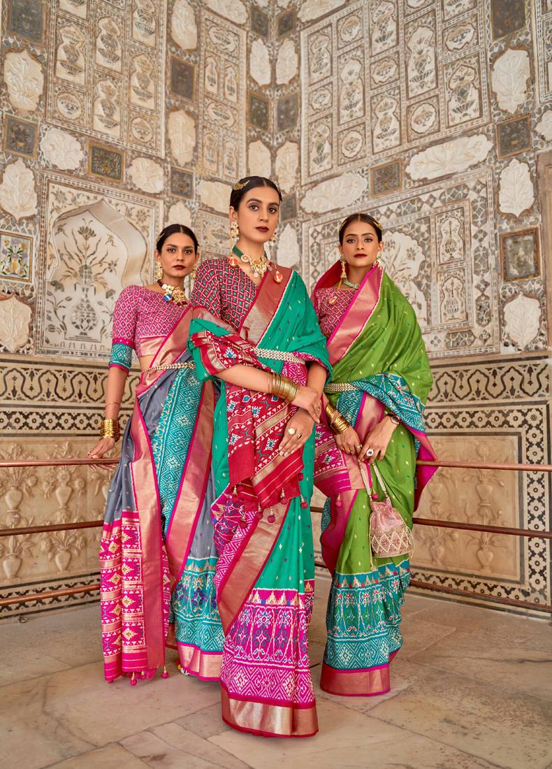Multicolor Patola Silk Blend Saree With Blouse