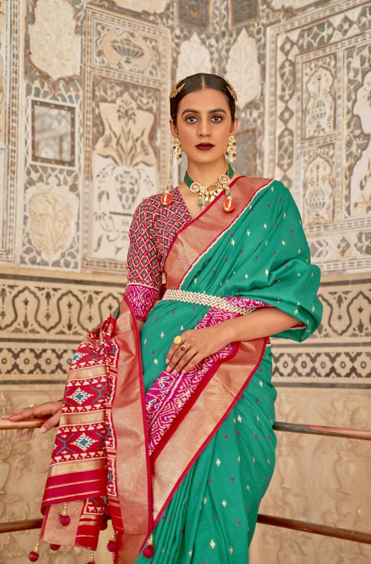Multicolor Patola Silk Blend Saree With Blouse