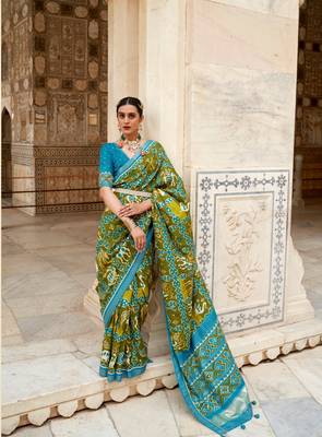 Multicolor Patola Silk Blend Saree With Blouse 1