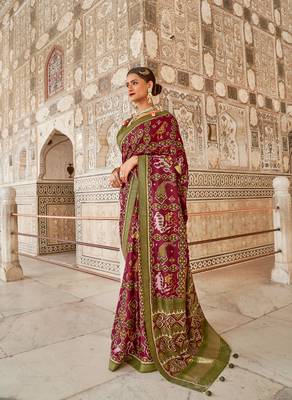 Multicolor Patola Silk Blend Saree With Blouse 1