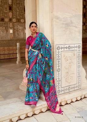 Multicolor Patola Silk Blend Saree With Blouse 1
