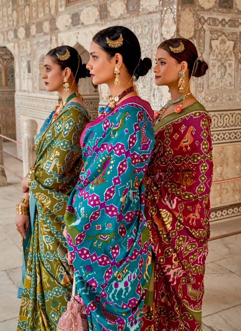 Multicolor Patola Silk Blend Saree With Blouse