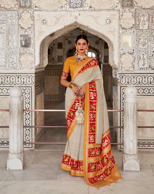 Multicolor Patola Silk Blend Saree With Blouse 1