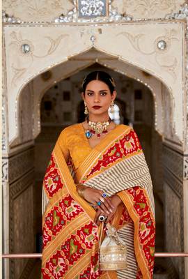 Multicolor Patola Silk Blend Saree With Blouse 3