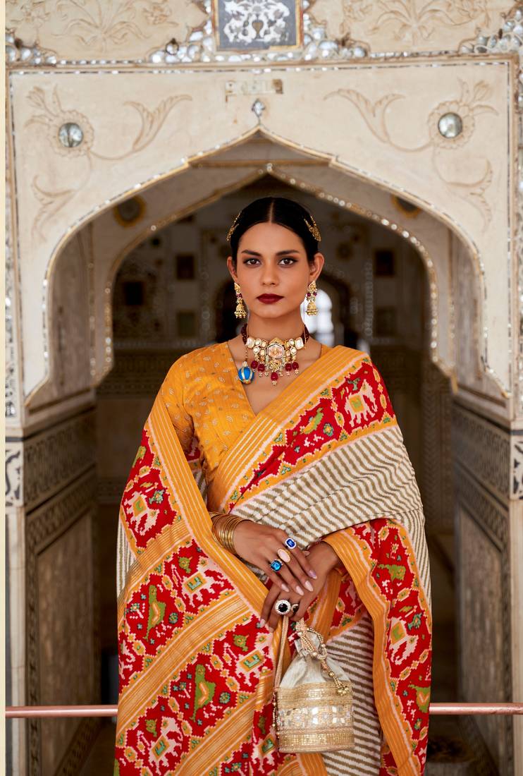 Multicolor Patola Silk Blend Saree With Blouse
