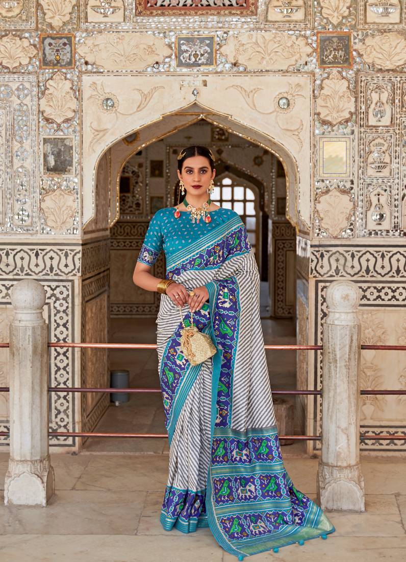 Multicolor Patola Silk Blend Saree With Blouse