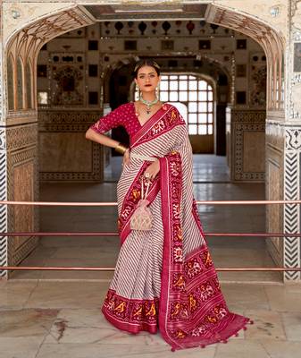 Multicolor Patola Silk Blend Saree With Blouse 1
