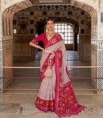 Multicolor Patola Silk Blend Saree With Blouse