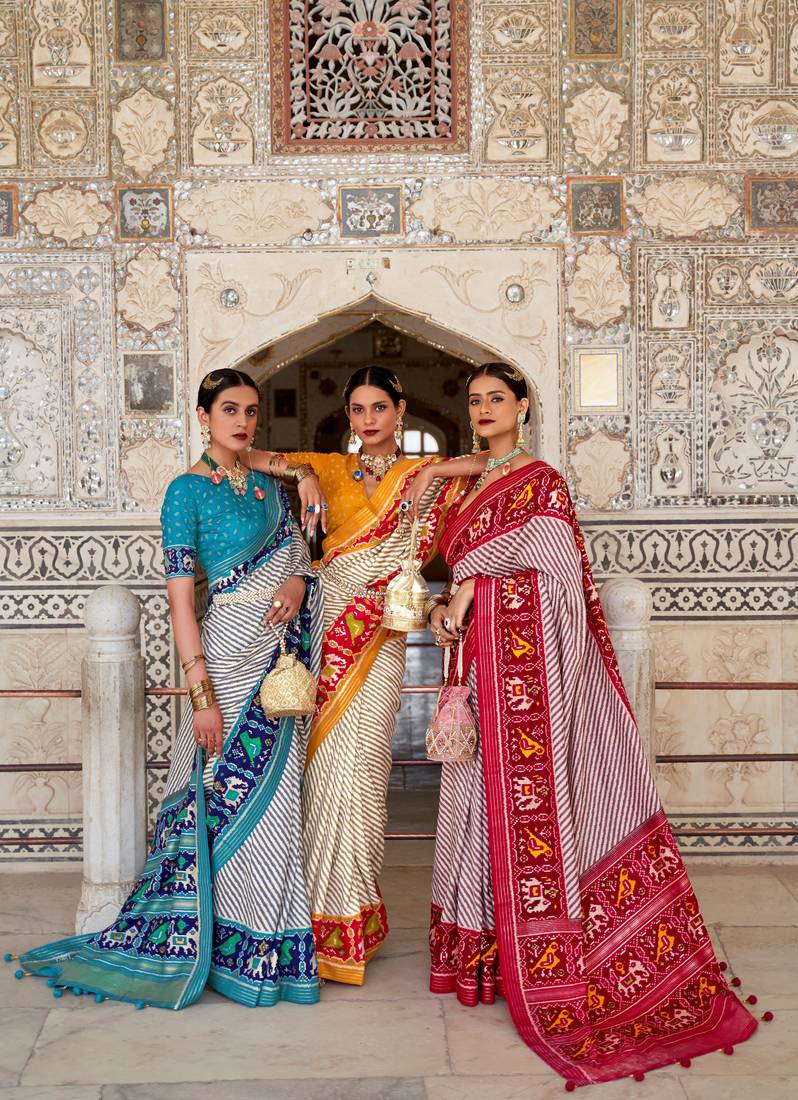 Multicolor Patola Silk Blend Saree With Blouse