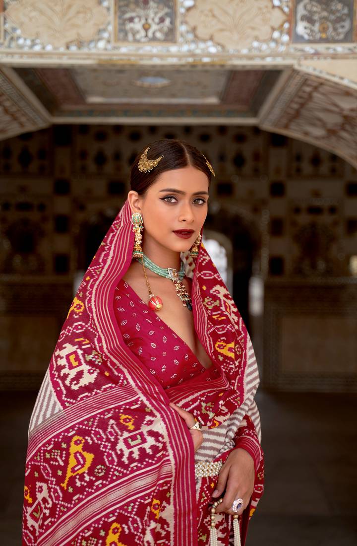 Multicolor Patola Silk Blend Saree With Blouse