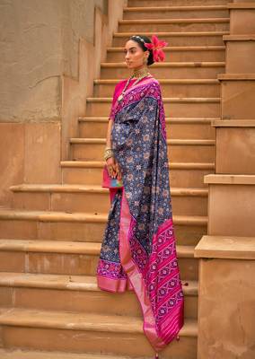 Multicolor Patola Silk Blend Saree With Blouse 1
