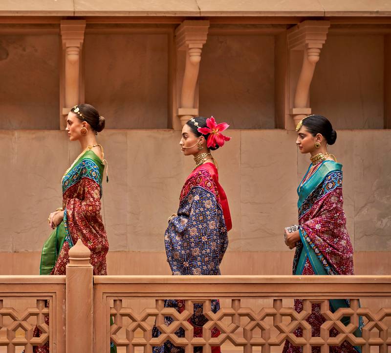 Multicolor Patola Silk Blend Saree With Blouse