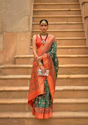 Multicolor Patola Silk Blend Saree With Blouse 1