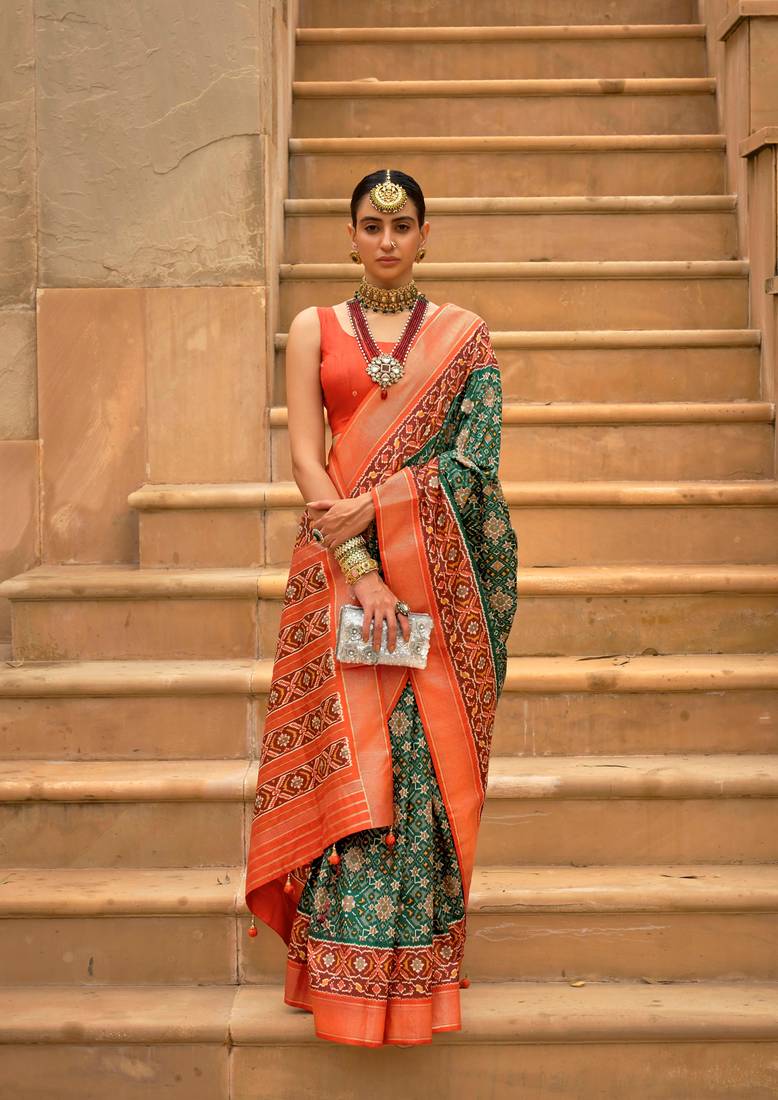 Multicolor Patola Silk Blend Saree With Blouse
