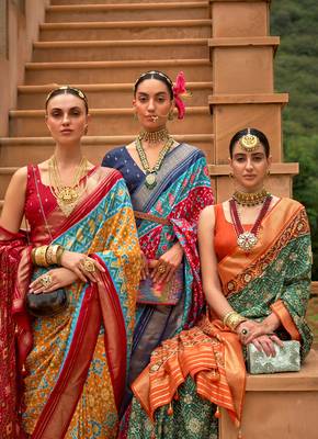 Multicolor Patola Silk Blend Saree With Blouse 2