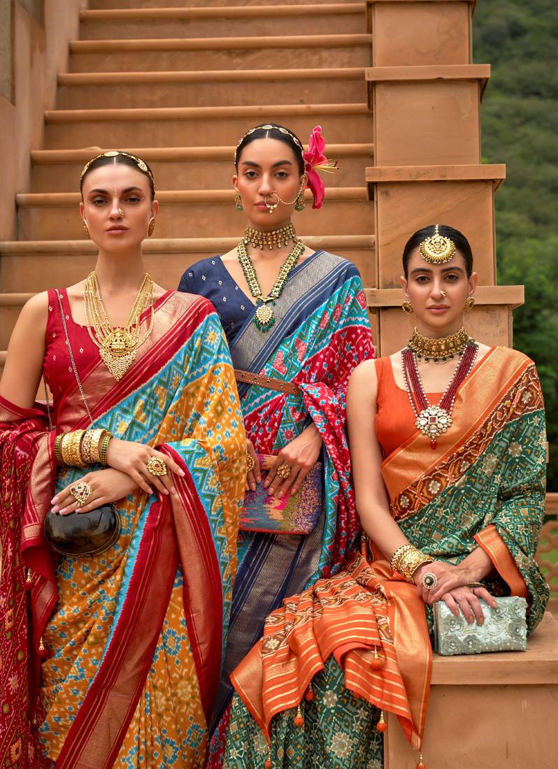 Multicolor Patola Silk Blend Saree With Blouse