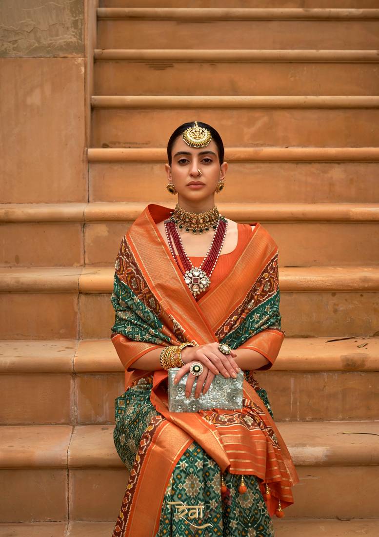 Multicolor Patola Silk Blend Saree With Blouse