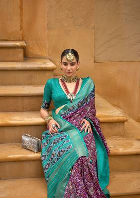 Multicolor Patola  Silk Blend Saree With Blouse 2