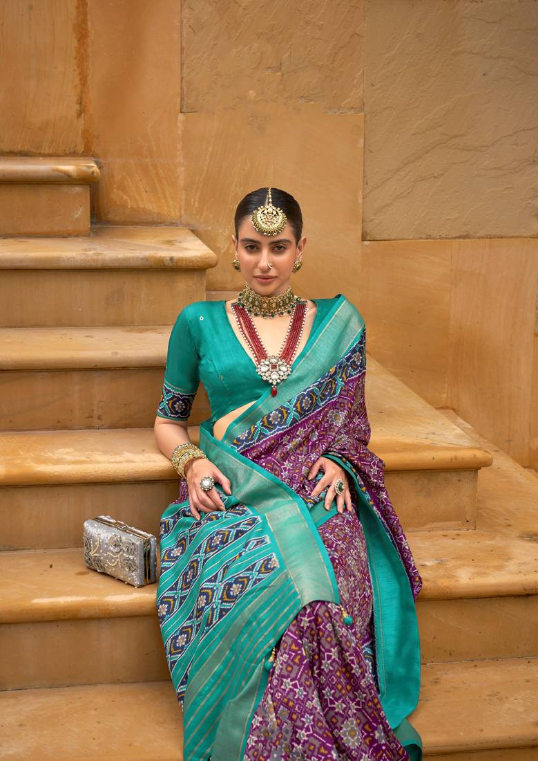 Multicolor Patola  Silk Blend Saree With Blouse