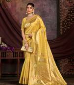 Yellow woven art silk saree with blouse