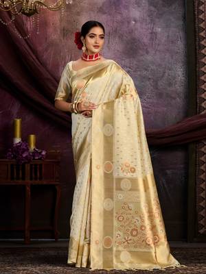 Off white woven art silk saree with blouse 1