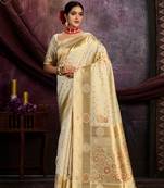 Off white woven art silk saree with blouse