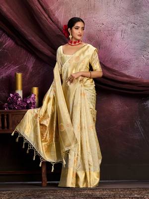Off white woven art silk saree with blouse 2
