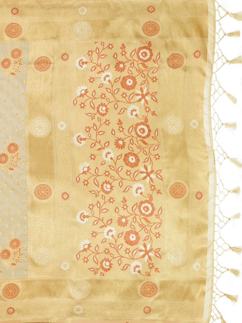 Off white woven art silk saree with blouse