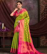 Light green woven art silk saree with blouse