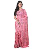 Aishani Collection Hand Embroidery Kantha Stitch Handloom Saree with bp (Pink)