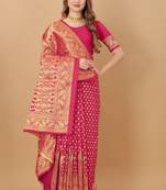 KORAMS DESIGN BANARASI SILK PINK FLORAL DESIGN ZARI WOVEN BORDER PARTY WEAR SAREE WITH BLOUSE 