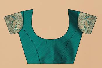 KORAMS DESIGN BANARASI SILK TEAL FLORAL DESIGN ZARI WOVEN BORDER PARTY WEAR SAREE WITH BLOUSE  5