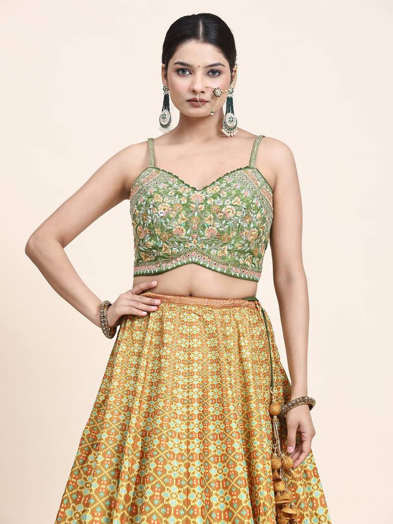 Multi Colour Embroidered Silk Traditional Lehnga Choli with Blouse Free Size