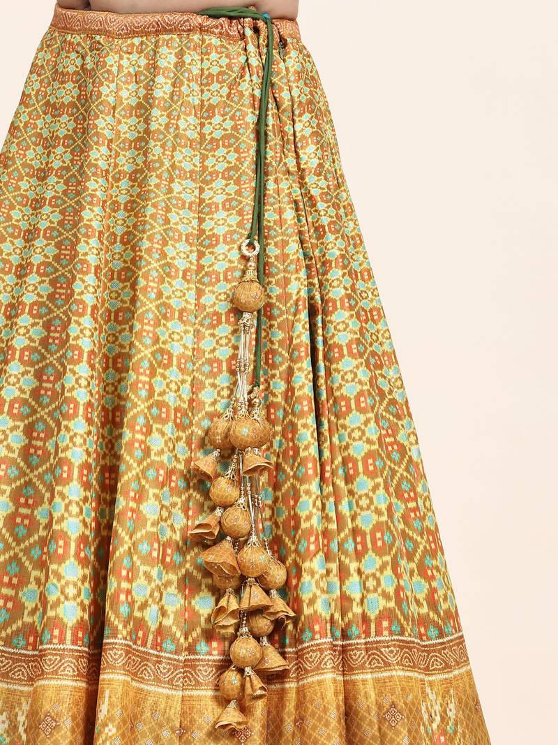 Multi Colour Embroidered Silk Traditional Lehnga Choli with Blouse Free Size
