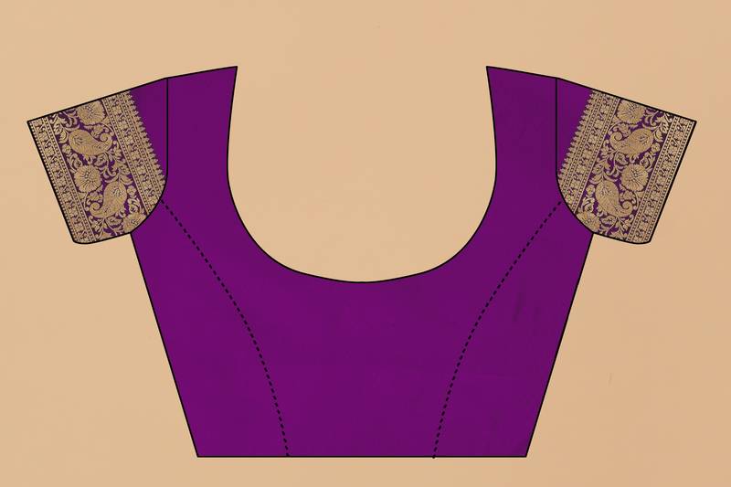 KORAMS DESIGN BANARASI SILK PURPLE FLORAL DESIGN ZARI WOVEN BORDER PARTY WEAR SAREE WITH BLOUSE 