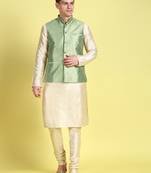 Sanwara Men Green Floral Straight Bandi Jacket with Kurta & Churidar