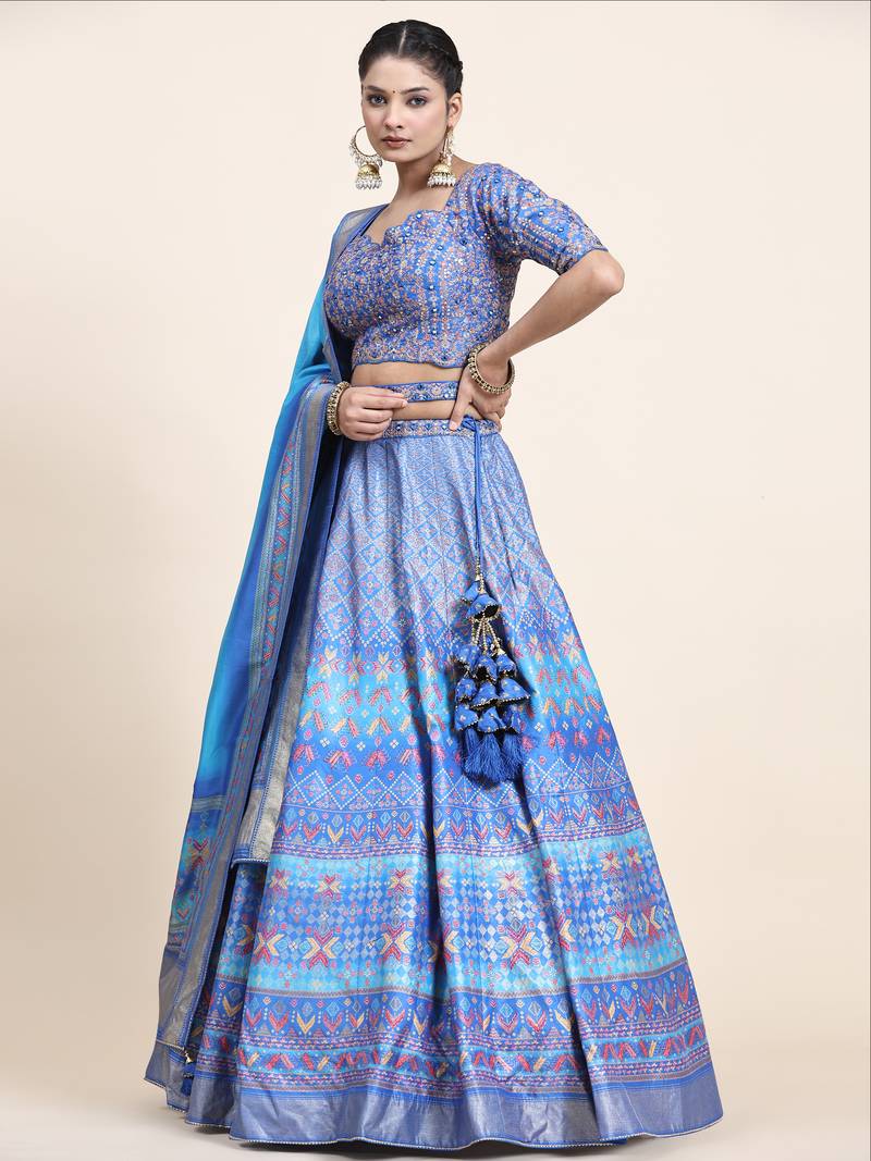 Multi Colour Embroidered Silk Traditional Lehnga Choli with Blouse Free Size