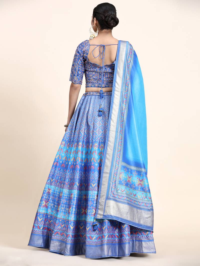 Multi Colour Embroidered Silk Traditional Lehnga Choli with Blouse Free Size