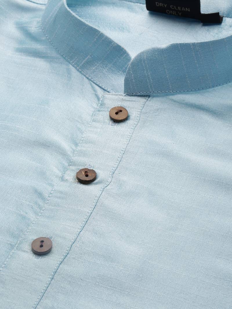 Sanwara Men Sky Blue Floral Straight Bandi Jacket with Kurta & Churidar