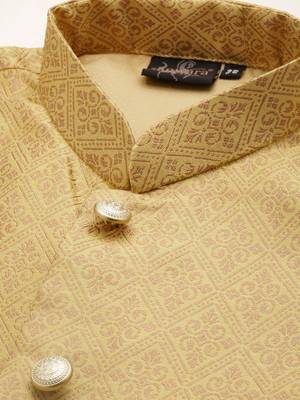 Sanwara Men Peach Floral Straight Bandi Jacket with Kurta & Churidar 5