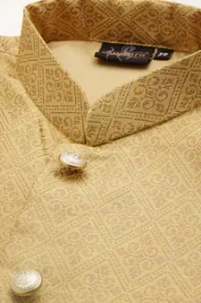 Sanwara Men Peach Floral Straight Bandi Jacket with Kurta & Churidar